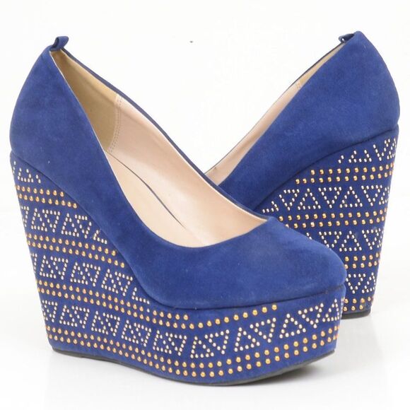 Torrid Blue Studded Platform Wedge Pump Heel Vegan Suede Size 9 Wide - Picture 1 of 10